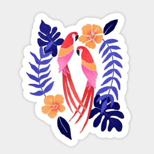 Red macaws and blue tropical leaves Sticker